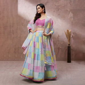 Embroidered Semi-Stitched Lehenga & Unstitched Blouse With Dupatta