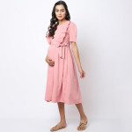 Pink Crepe Maternity Midi Dress