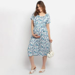 Blue Floral Maternity Midi Dress