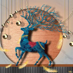 Blue & Beige Wooden Unframed Deer Attractive Animal Art Wall Painting
