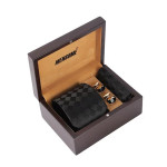 Men Black Neck Tie With Cufflinks And Pocket Square In Wooden Gift Box