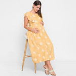 Women Yellow & White Printed Maternity Midi Dress
