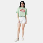 Women Green Typography Printed Applique Oversized T-shirt