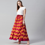 Women Red & Mustard Yellow Chevron Print Flared Maxi Skirt