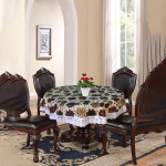 Brown Printed 4-Seater Round Table Cover