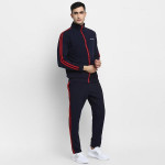 Men Navy Blue & Red Solid Tracksuit